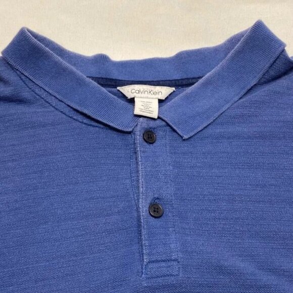 Calvin Klein Polo Shirt Men's XXL Blue Tonal Stripe Short Sleeve CK Logo GUC - Picture 3 of 4